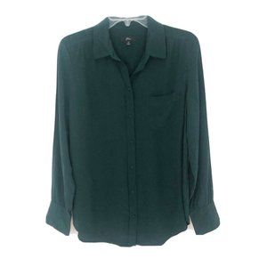 J Crew Button Up Re Imagined Silk Shirt Sz 8 Green